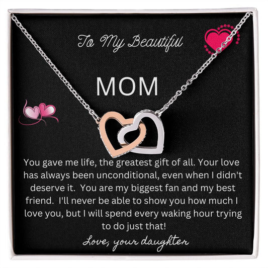 Interlocking Heart Necklace For Mom From Daughter