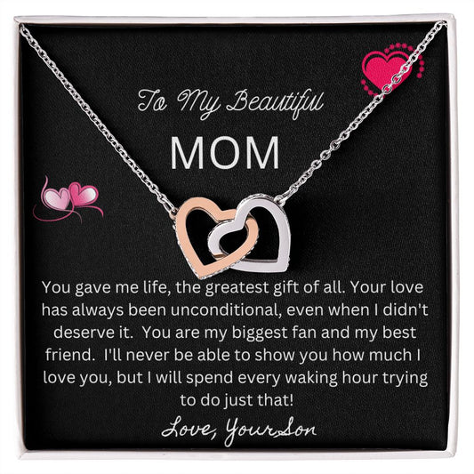 Interlocking Heart Necklace For Mom From Son